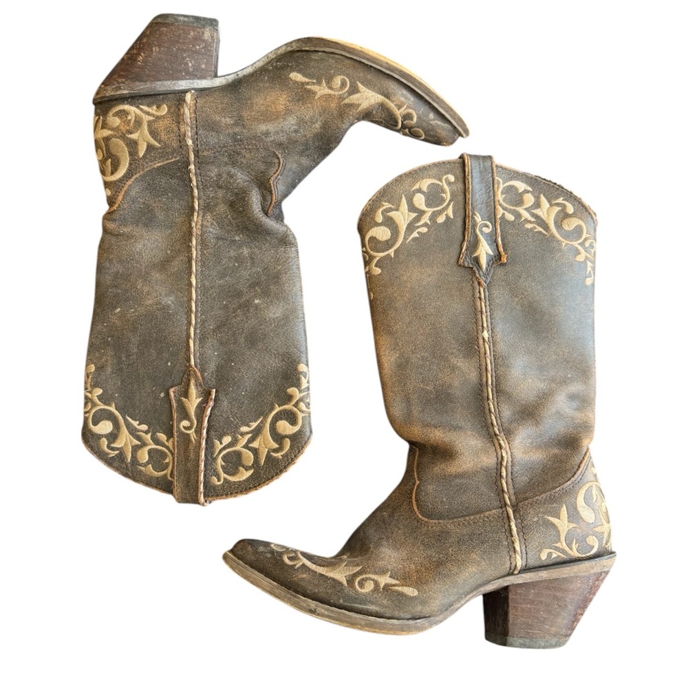 Durango Western Embroidered Scrollwork Brown Leather Boots Coastal Cowgirl